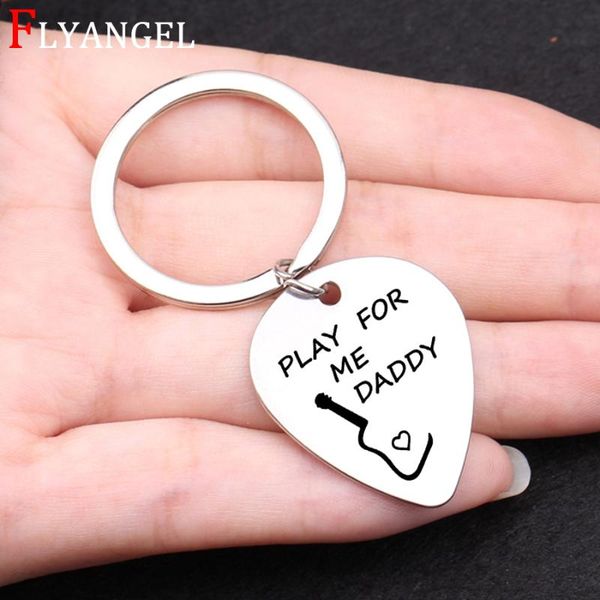 

keychains gift for dad father's day birthday fashion accessories guitar pick stainless keyring engraved play me daddy keychain jewelry, Silver