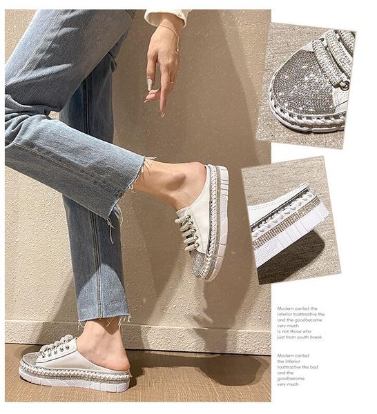 

buy womens student girls sequine silver shoes water diamond thick sole 4cm high students slip on flats loafers can make big size 41 42, Black