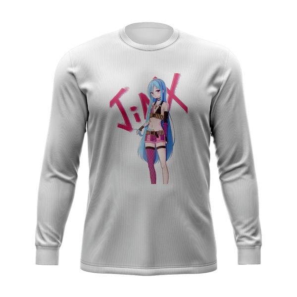 

3d printing jinx t-shirt lol arcane cool street fashion trend party wear round neck long sleeve character cartoon print daily top, White;black