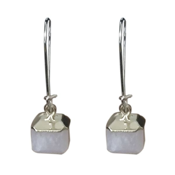 

square natural stone purple pink crystal earrings rose quartz dangle earrings for women jewelry, Silver