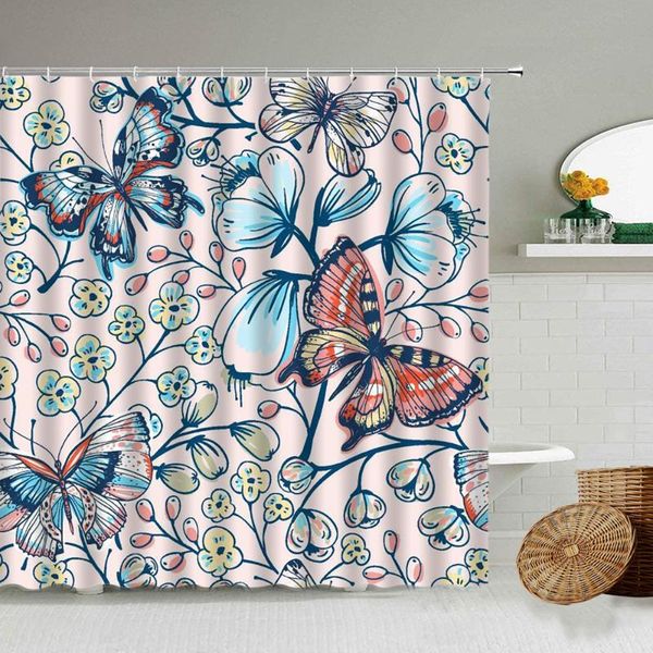 

shower curtains color butterfly flower curtain with hook set nordic art design waterproof bathroom cloth toilet partition screen