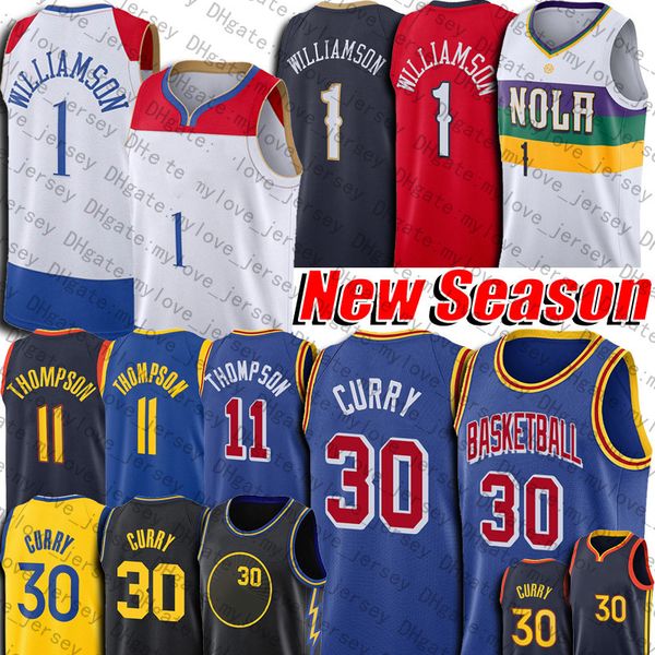 

30 stephen klay curry 11 thompson jersey zion 1 basketball williamson james 33 wiseman jerseys, Black;red