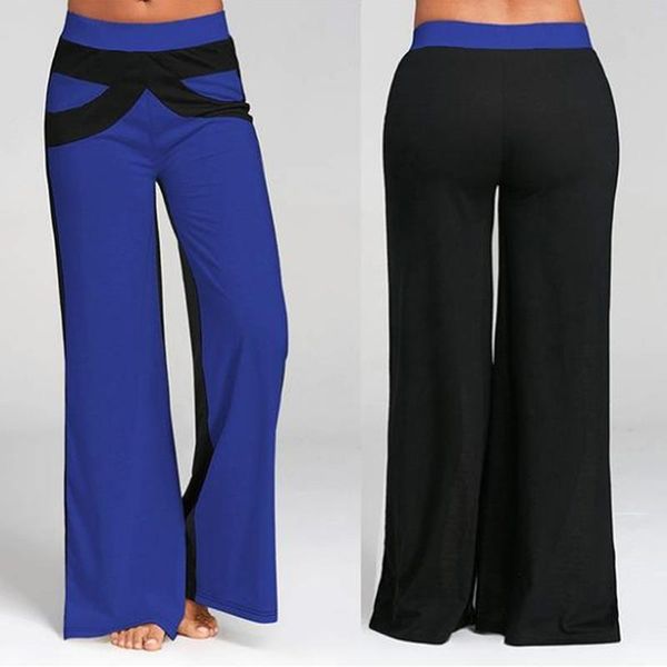 

fashion colorblock high waist women pants wide leg sweatpants plus size casual loose, Black;white