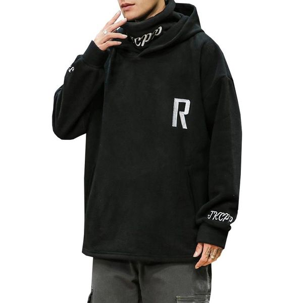 

winter hoodie streetwear fashions flocking high collar korean style brushed clothes men hip hop harajuku sweatshirts men's hoodies &, Black