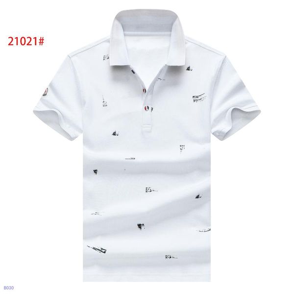 

men's polos m brand summer high-end cotton half-sleeved shirt printed lapel short-sleeved t-shirt, White;black