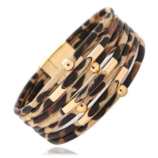

bangle 2021 leopard leather bracelets for women fashion charm bangles elegant multilayer wide wrap trendy bracelet statement jewelry, Black