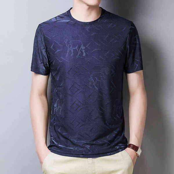 

2021 summer middle-aged ice silk round neck short half sleeve t-shirt men's wear, White;black