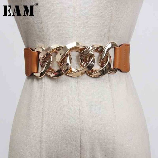 

[eam] camel pu leather metal split joint elastic wide belt personality women new fashion all-match spring 1x048 210310, Black;brown