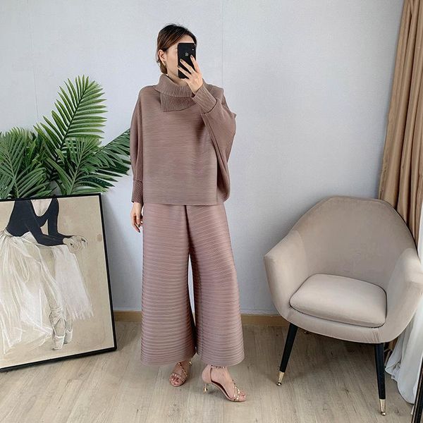 

women's two piece pants superaen pleated set 2021 spring autumn lapel and cross-pleated wide-legged trousers loose plus size two-piece, White