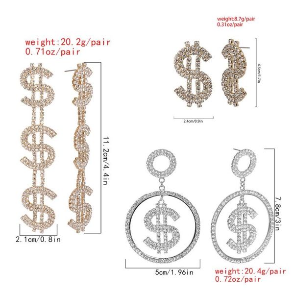 

dangle & chandelier 3 styles glitter crystal dollar earrings kit money sign symbol drop u2jf, Silver