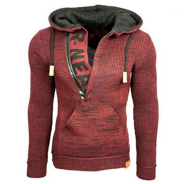 

men's hoodies & sweatshirts oversize men contrast colors knitted warm drawstring acrylic fiber male hooded sweatshirt cardigan 2021 win, Black