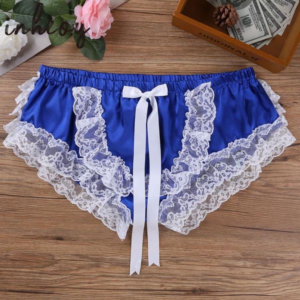 

underpants men briefs lingerie frilly lace sissy panties underwear gay male shiny satin crossdress knickers, Black;white