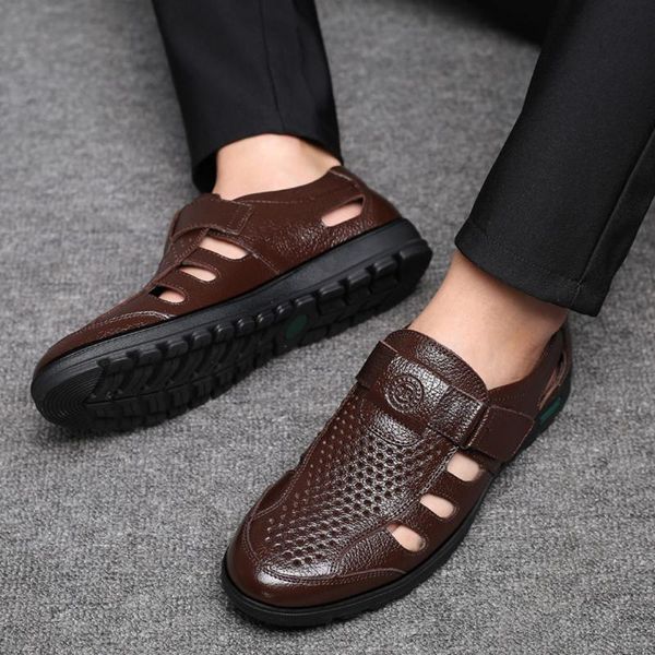 

sandals big size men genuine leather fashion outdoor casual shoes breathable fisherman beach #g4, Black