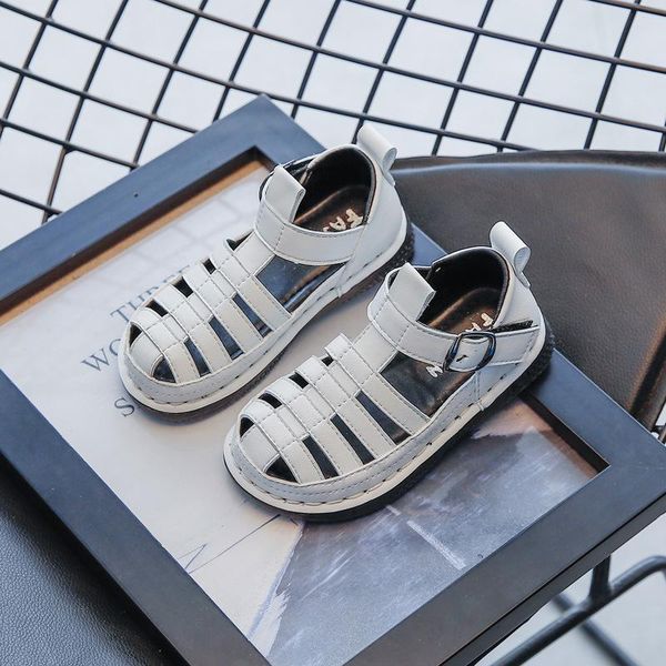 

sandals children girls beach shoes soft bottom leather bread head gladiator summer white, Black;red