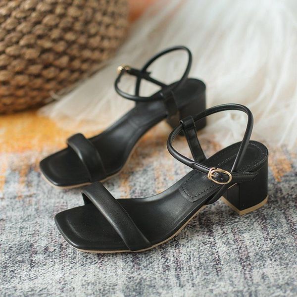 

sandals women summer fashion women's 2021 solid color all-match comfortable rubber square heel shallow shoes, Black