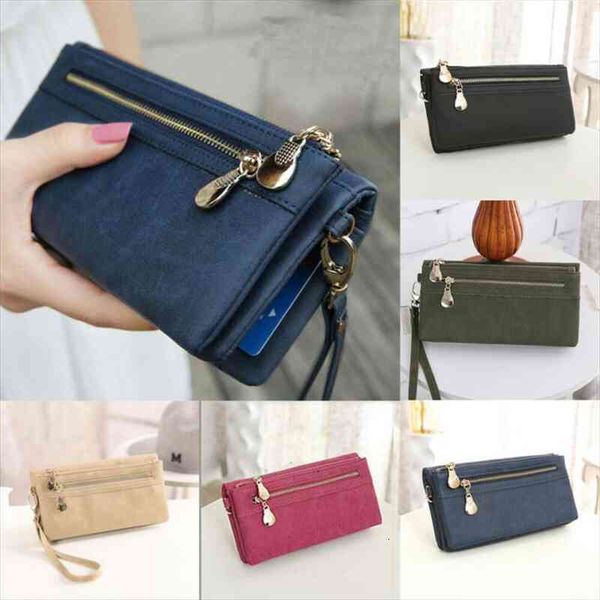 

women ladies wallet solid zipper long length purse plain casual elegant cluntch money card holder, Red;black