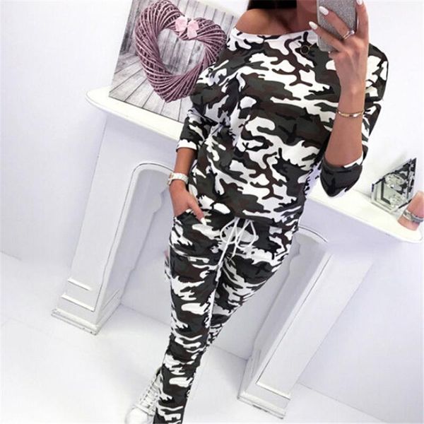 

women's two piece pants 2pcs women tracksuit autumn long sleeve camouflage leopard printed hoodies sweatshirt high waisted sets lady ca, White