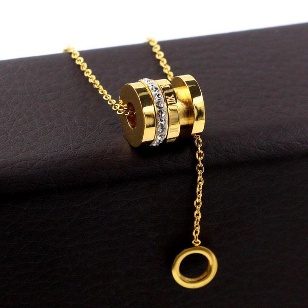 

pendant necklaces arrival movable zircon and roman numeral circle necklace hang small titanium steel gift for woman, Silver