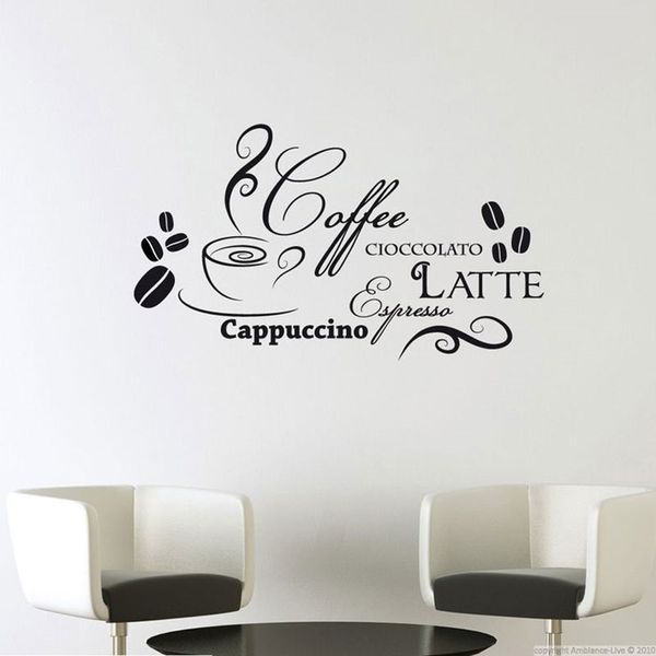 Cozinha Vinil Decalque Quotes Cioccolto Latte Café Cacppuccino em Italiana Moda Dinning Sala Decoração Murais à prova d'água CK18 210615