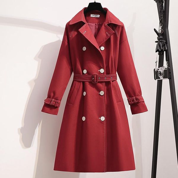 

women's trench coats women autumn fashion double breasted long coat outwear 2021 female stylish european style red jackets with belt fe, Tan;black