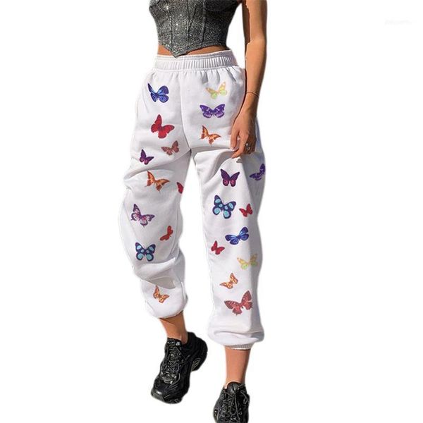 

women's pants & capris 2021 women female casual trousers butterfly print high waist loose pencil for women( white, s//l)1, Black;white