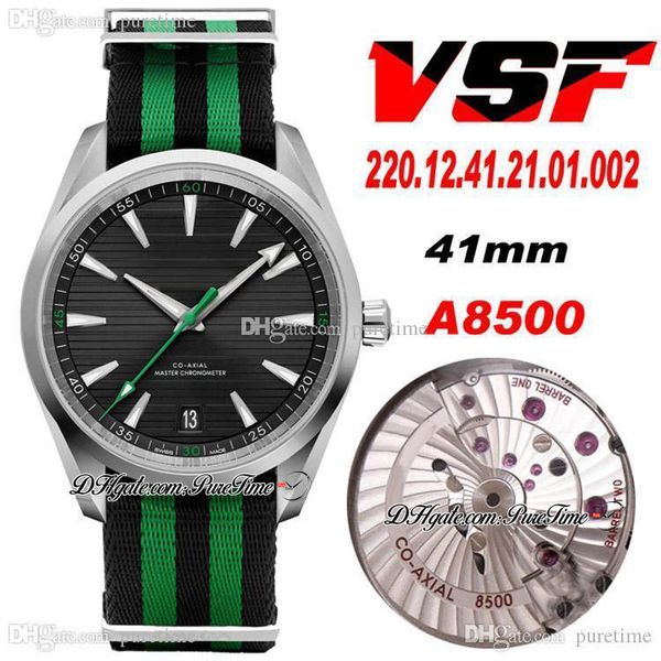

vsf aqua terra 150m cal a8500 automatic mens watch black textured dial green hand stick markers nlyon strap 220.12.41.21.01.002 super editio, Slivery;brown