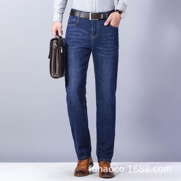 

men's jeans spring and autumn summer thin stretch business straight clothing, Blue