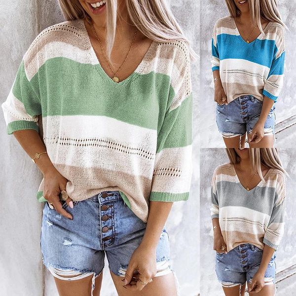 

women's sweaters 2021 summer women thin knit v-neck fashion clothing, White;black