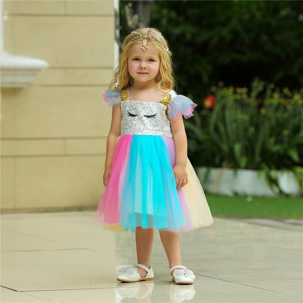 

girl's dresses toddler color block tulle dress summer baby girl cartoon sleeve square collar one-piece, Red;yellow