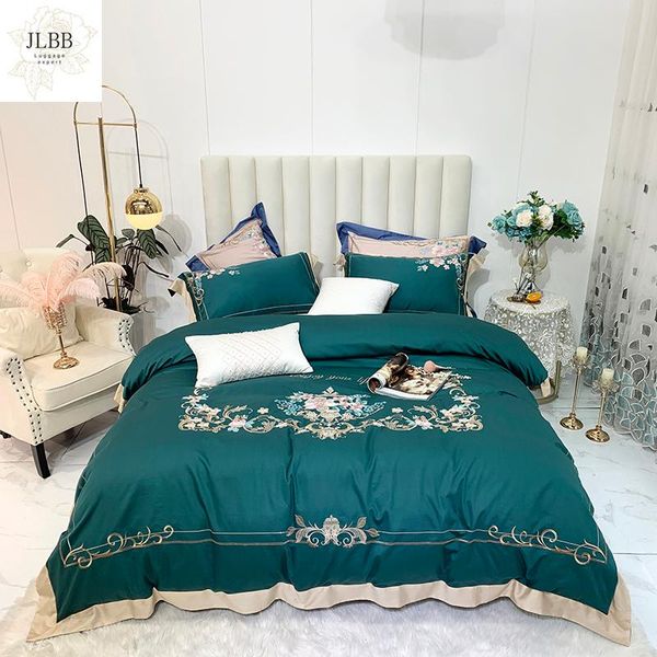 

bedding sets luxury green 100s satin egyptian cotton set blooming flowers embroidery duvet cover bed linen fitted sheet pillowcases