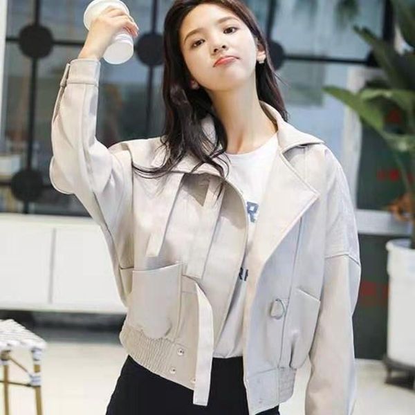 

spring latest loose fit motorcycle jacket pu leather coat blouse women's jackets, Black;brown