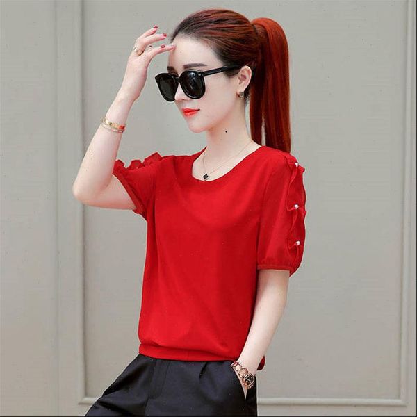

spring summer style solid o womens shirts neck short sleeve button elegant temperament dd8516, White