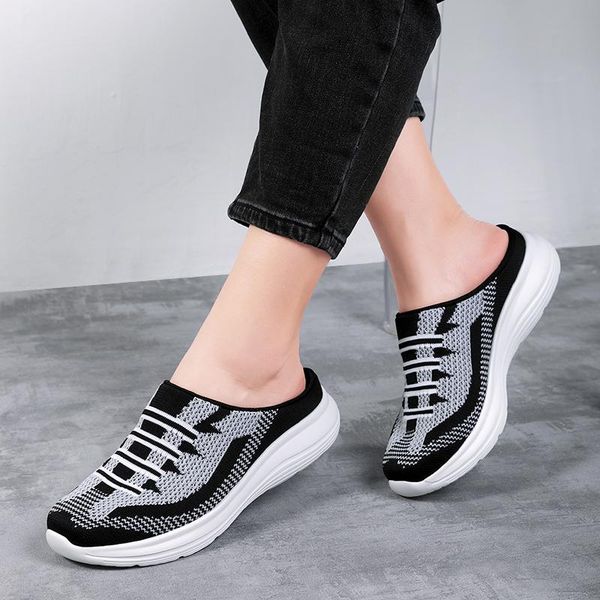 

slippers sts 2021 women shoes spring casual breathable flying woven light flat sneakers flats ladies, Black