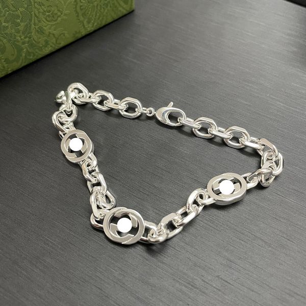 

double interlocking bracelet fashion personality old thai silver letter chain couple bracelet, Black