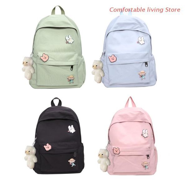 

school bags backpacks women solid color shoulder bag nylon teenage girl 7xec