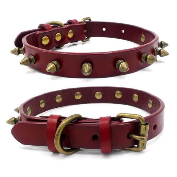

pet products dog supplies collars solid leather bronze alloy rivet anti bite lined collar 5pc/lot & leashes