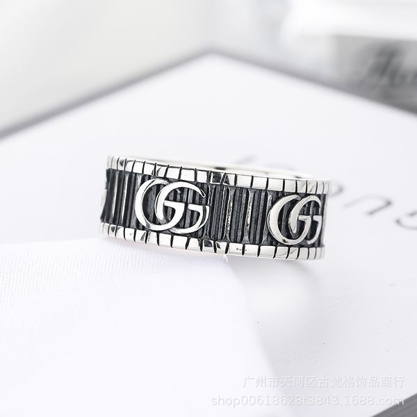 

2021 new jewelry 925 silver gear stripe double fashion male and female lovers same pair hip hop old ring
