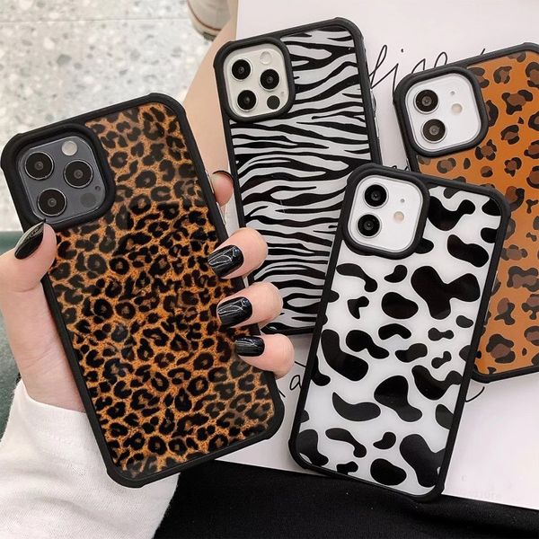 Leopardo impresso leite vaca zebra faixa casos de telefone para iphone 12 11 pro max mini xr x xs 7 8 plus se 2020 tampa traseira dura