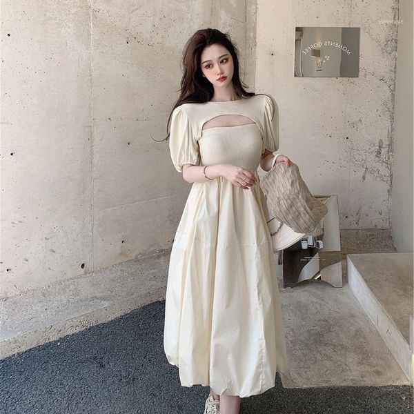 

large size dress female two-piece summer 2021 elegant solid temperament tube french first love dating casual dresses, Black;gray