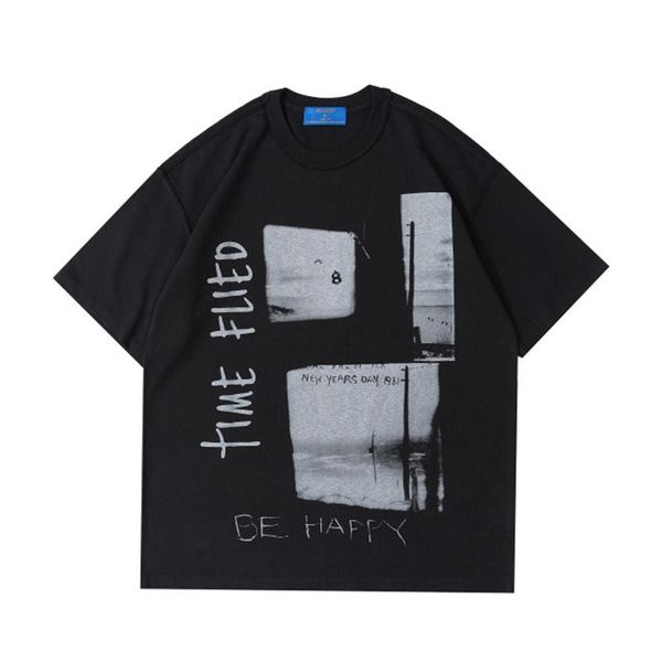 

men's t-shirts 2021 streetwear t-shirt hip hop creative printed short sleeve harajuku cotton casual loose tees shirts, White;black