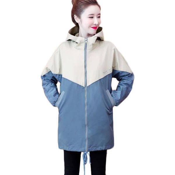 

women's trench coats plus size coat spring autumn loose casual overcoat hooded parka jacket baseball uniform clothing 3xl, Tan;black