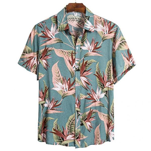 

men's casual shirts summer beach men hawaiian button wild floral printed all match short sleeve lapel male blouses, White;black