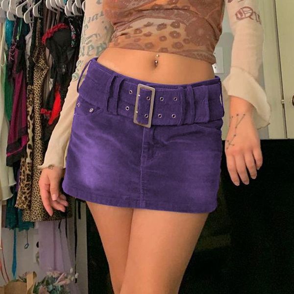 

skirts y2k vintage with belt a-line brown fall 90s fashion short bottoms 2021 indie aesthetics solid low rise corduroy, Black