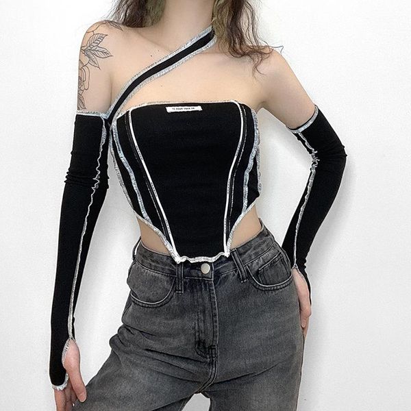 

women's tanks & camis european and american 2021 spring fashion tube diagonal collar oversleeve reverse midriff-baring base vest, White