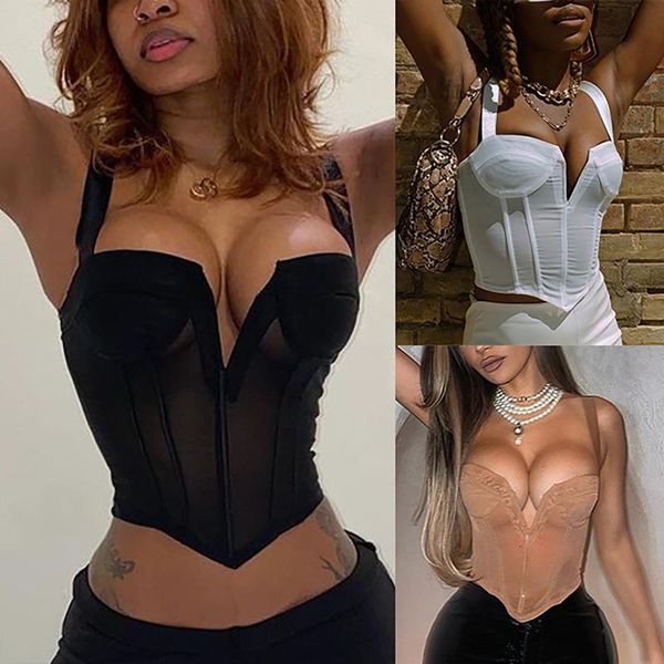 

women's blouses & shirts sleeveless blouse square neck mesh stitched open back fishbone shirt crop blusas mujer de moda feminina 2021 t, White