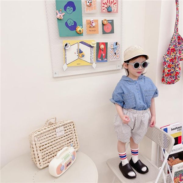 

summer kids pants korean linen cotton plaid children's shorts, Black
