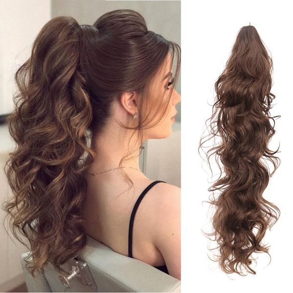 

synthetic wigs long wavy clawtail hair wig 28" ponytail black, brown, female suitable for daily wear and cosplay