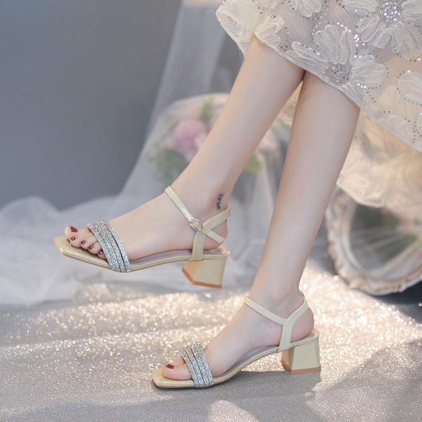 

sandals all-match female sandal 2021 summer clear heels comfort shoes for women med girls fashion block medium beige casual buckle s, Black