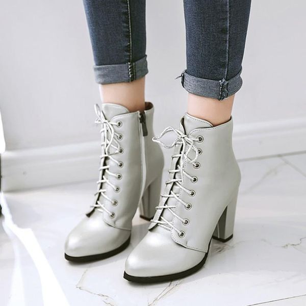 

boots oversized 12 women shoes ankle for ladies woman winter cross strap side zipper thick heel, Black