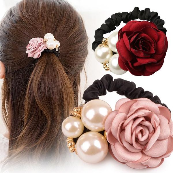 

hair clips & barrettes fashionable big pearl rose hairband handmade camellia tied rope headdress woman girls accessories, Golden;silver